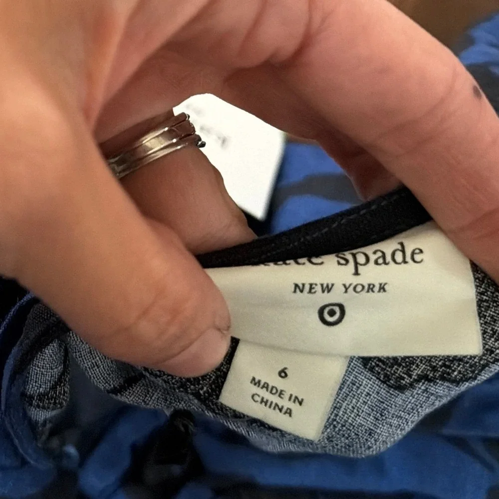 Kate Spade x Target Floral Jumpsuit Wide Leg Bow Blue Black Linen Blend Size 6